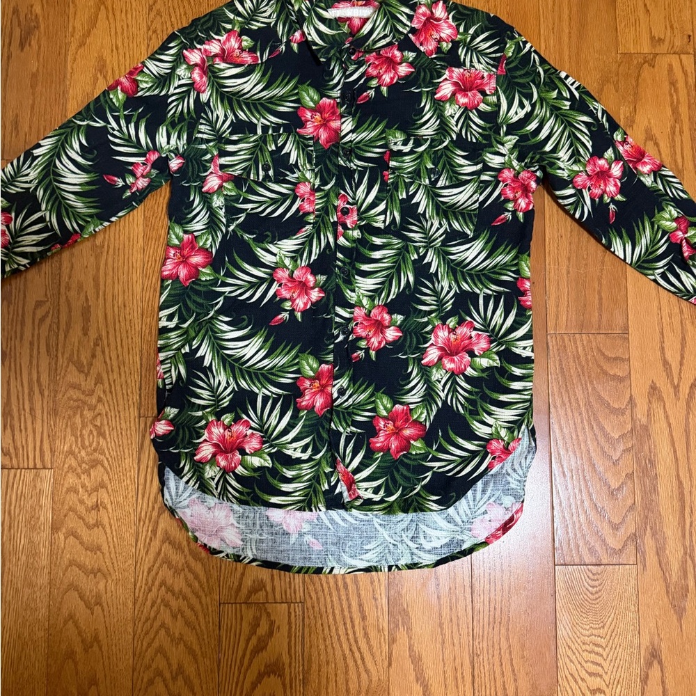 Off-White Tropical Floral Button-Up Shirt – Black | Long Sleeve